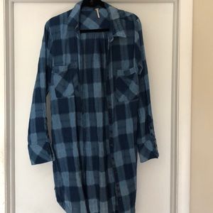 Free People Navy and Light Blue Checkered Shirt